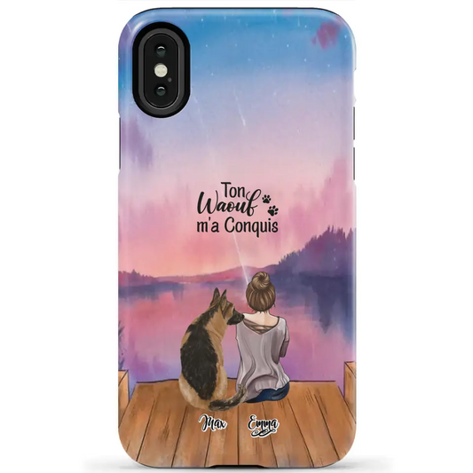Coque personnalisée - Fille et jusqu'à 4 chiens