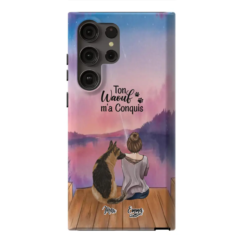 Coque personnalisée - Fille et jusqu'à 4 chiens