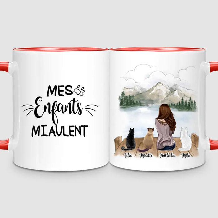 Femme & jusqu'à 3 Chats | Mug Personnalisé