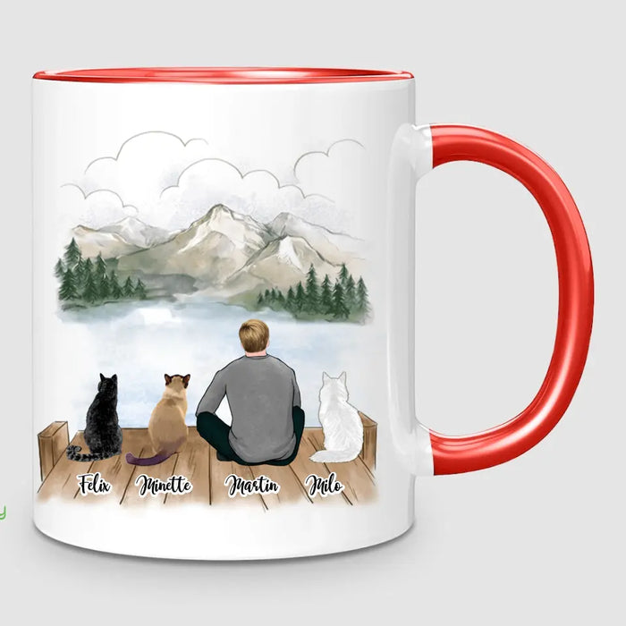 Homme & jusqu'à 3 Chats | Mug Personnalisé