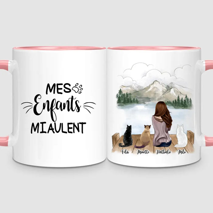 Femme & jusqu'à 3 Chats | Mug Personnalisé