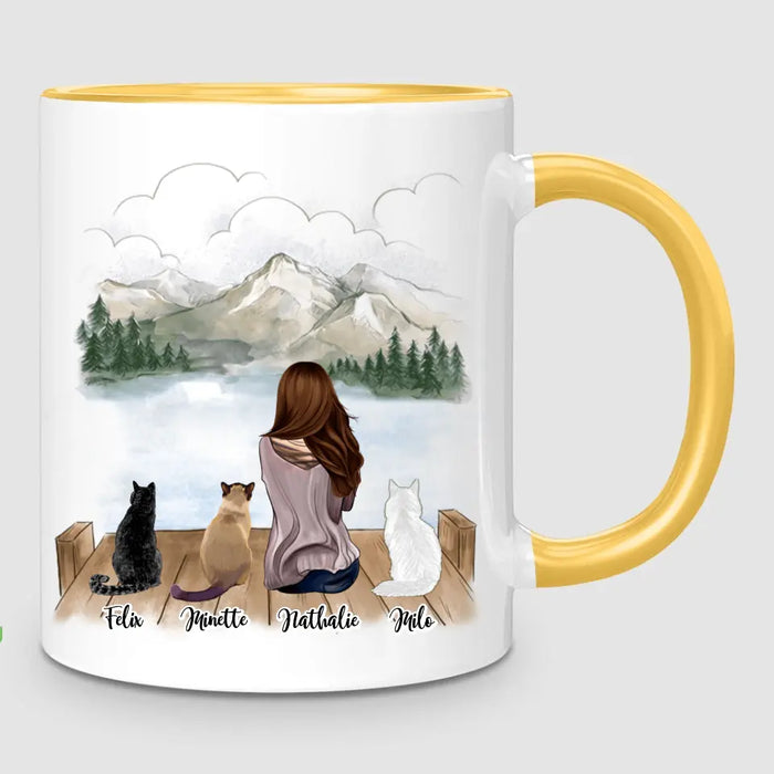 Femme & jusqu'à 3 Chats | Mug Personnalisé