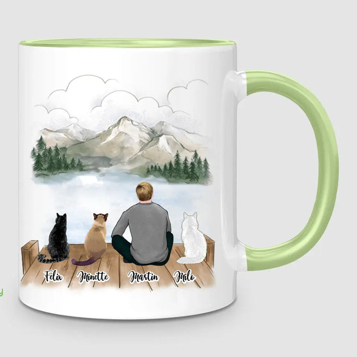 Homme & jusqu'à 3 Chats | Mug Personnalisé