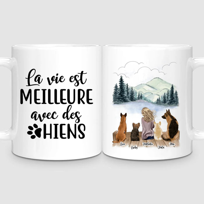 Femme & Jusqu'à 4 Chiens | Mug Personnalisé