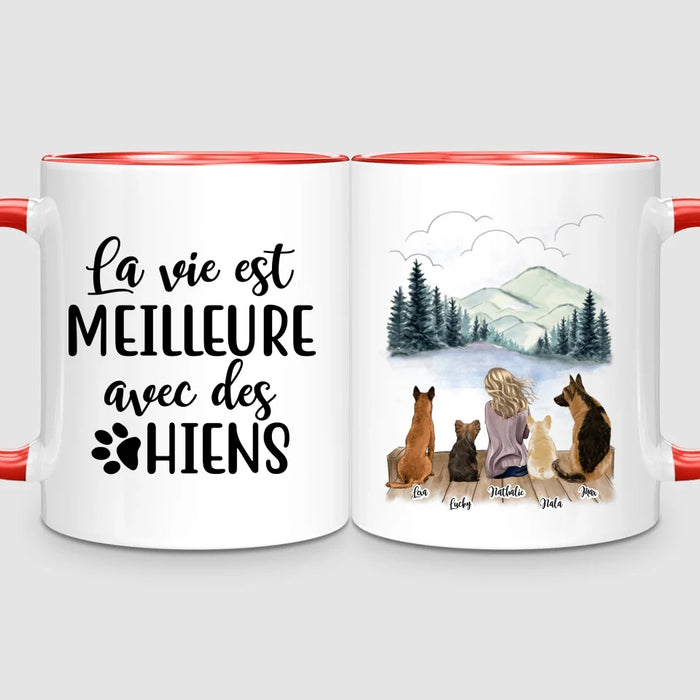 Femme & Jusqu'à 4 Chiens | Mug Personnalisé