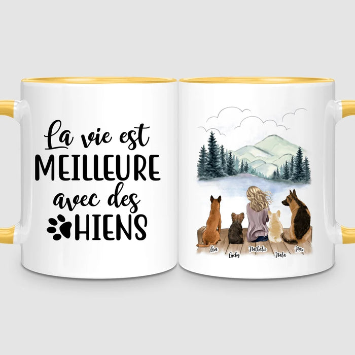 Femme & Jusqu'à 4 Chiens | Mug Personnalisé