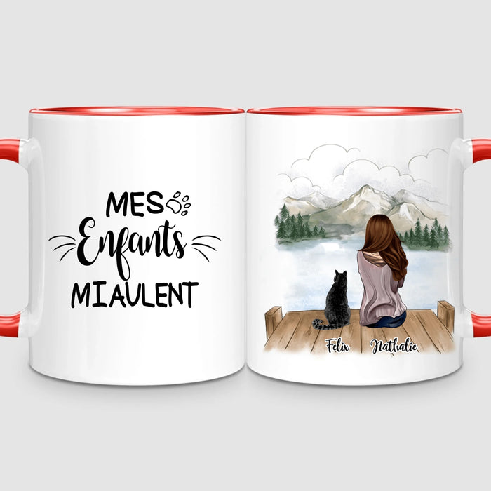 Femme & jusqu'à 3 Chats | Mug Personnalisé
