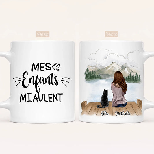 Femme & jusqu'à 3 Chats | Mug Personnalisé