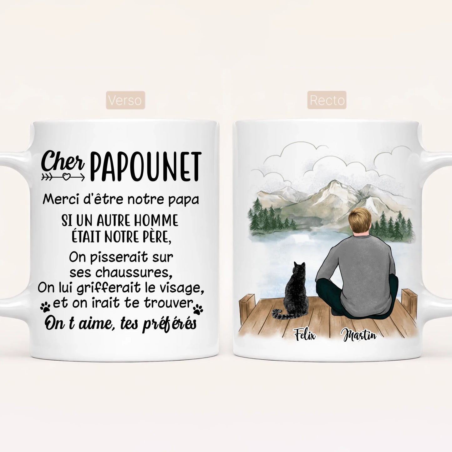 Homme & jusqu'à 3 Chats | Mug Personnalisé
