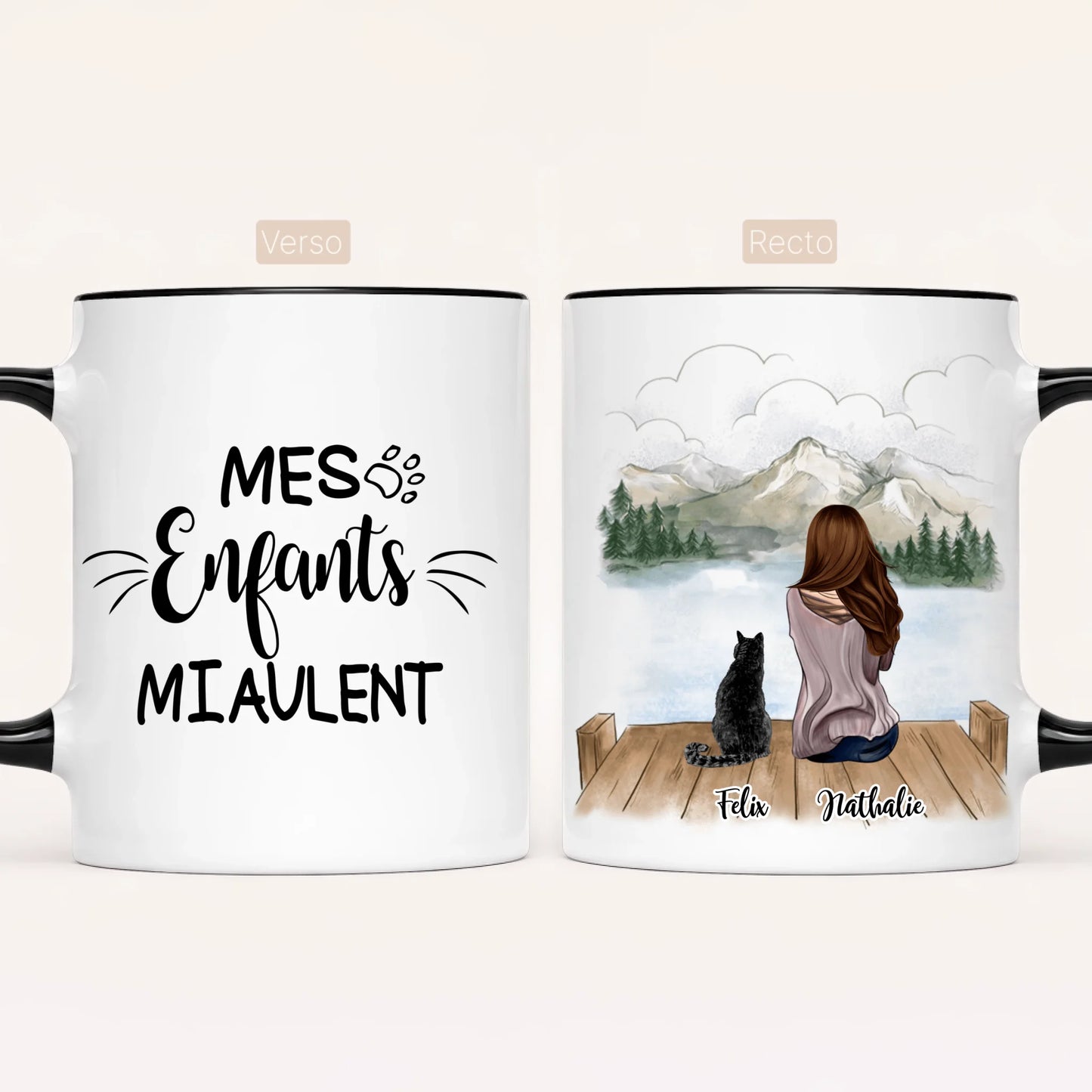 Femme & jusqu'à 3 Chats | Mug Personnalisé