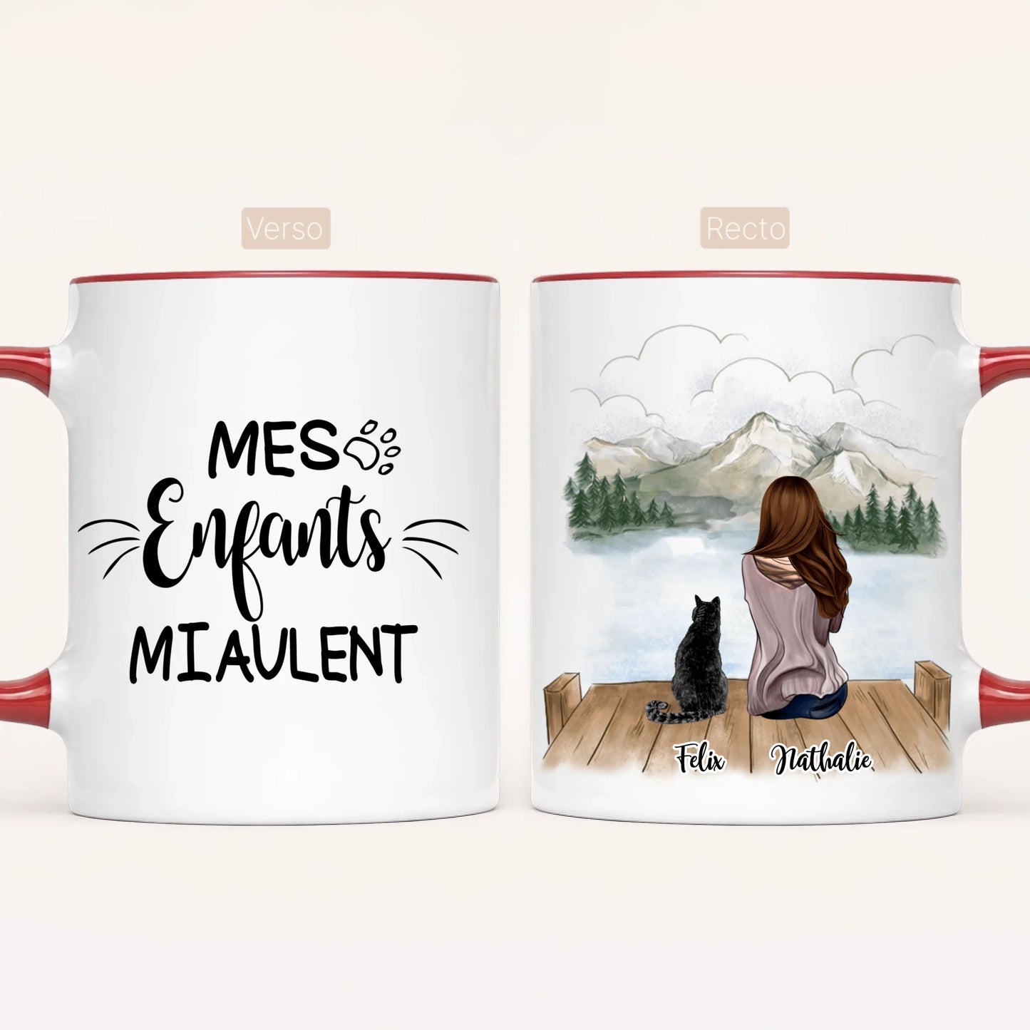 Femme & jusqu'à 3 Chats | Mug Personnalisé