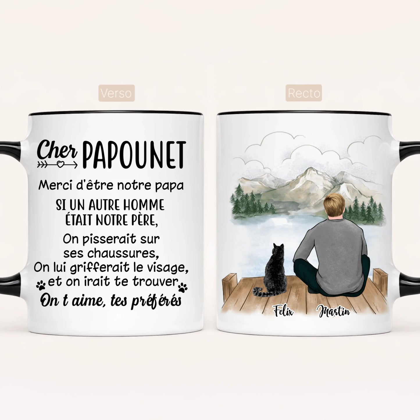 Homme & jusqu'à 3 Chats | Mug Personnalisé