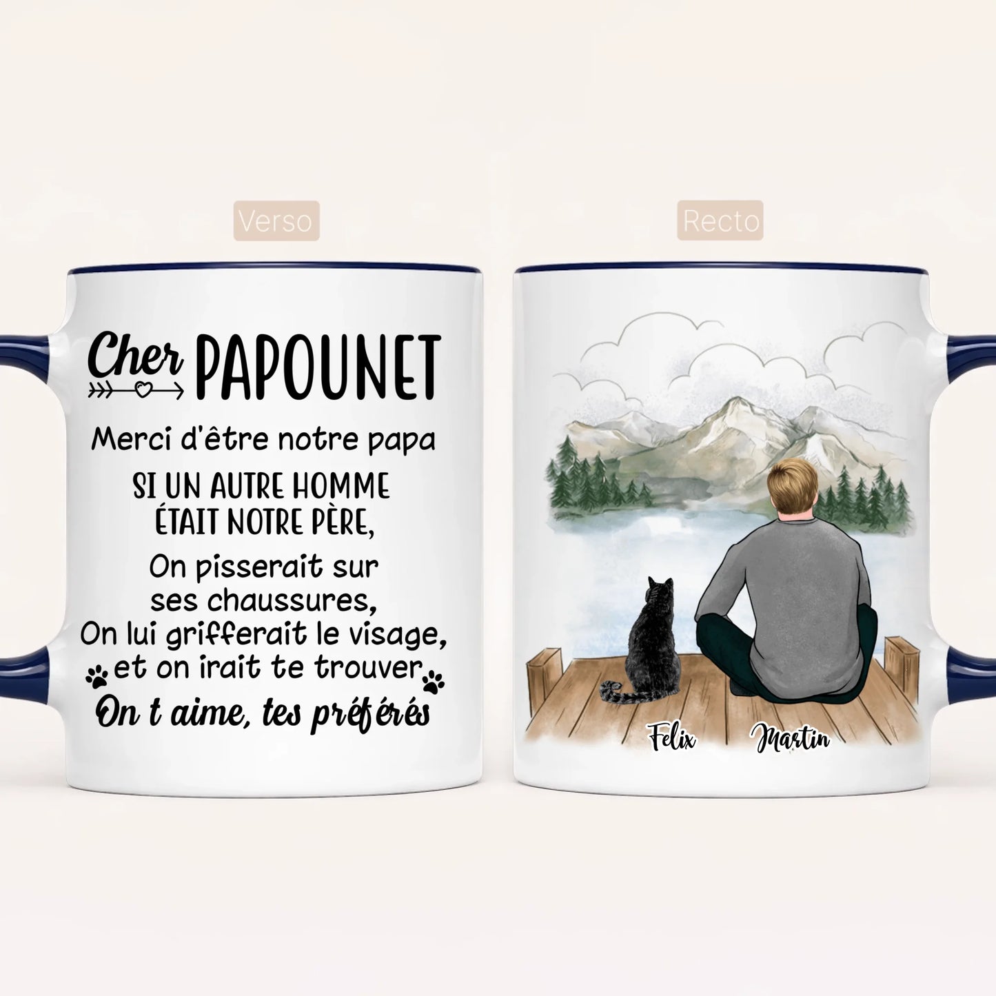 Homme & jusqu'à 3 Chats | Mug Personnalisé