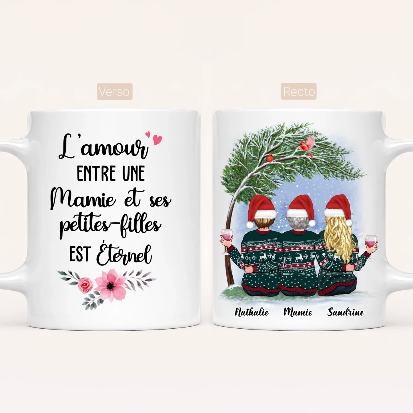 Mamie & 2 Petites-Filles | Noël | Mug Personnalisé
