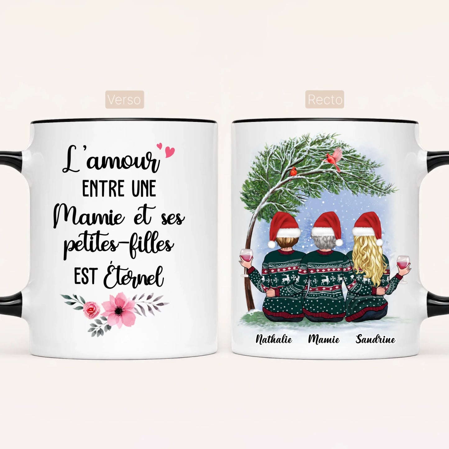 Mamie & 2 Petites-Filles | Noël | Mug Personnalisé