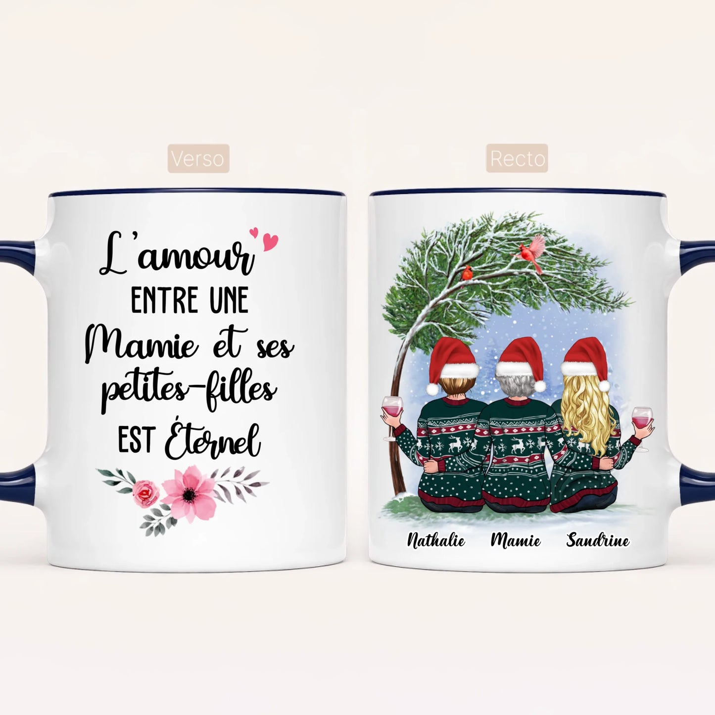 Mamie & 2 Petites-Filles | Noël | Mug Personnalisé