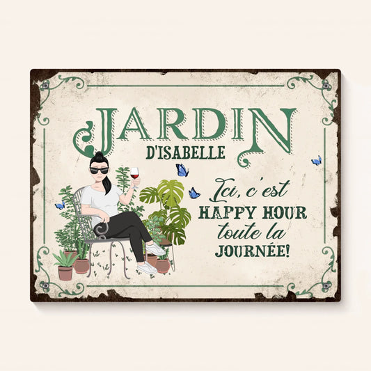 Jardin de [Prénom] | Ici, c'est happy hour | Pancarte personnalisée