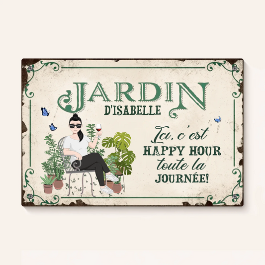 Jardin de [Prénom] | Ici, c'est happy hour | Pancarte personnalisée