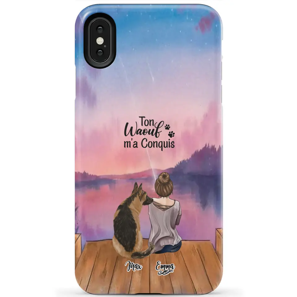 Coque personnalisée - Fille et jusqu'à 4 chiens