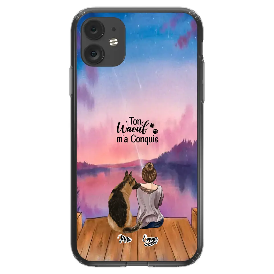 Coque personnalisée - Fille et jusqu'à 4 chiens