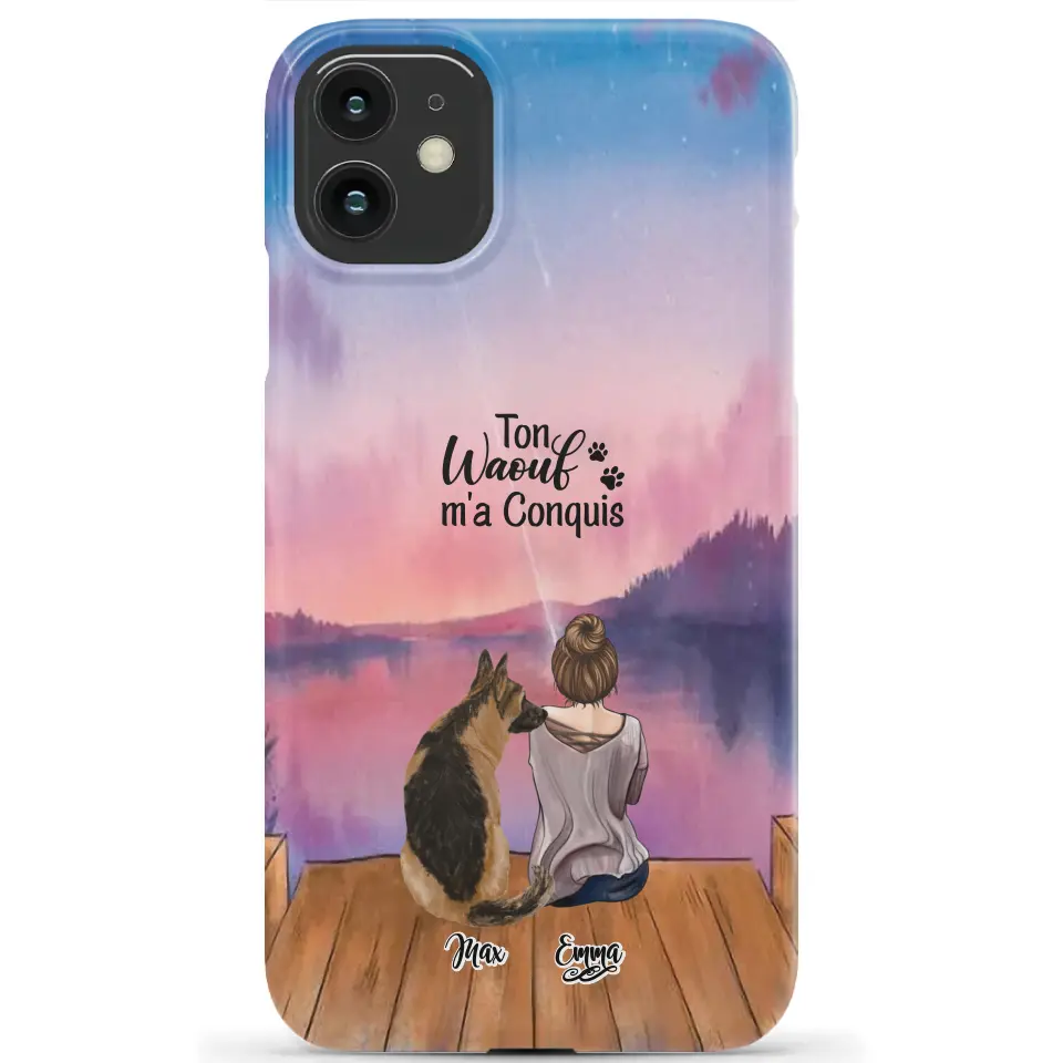 Coque personnalisée - Fille et jusqu'à 4 chiens