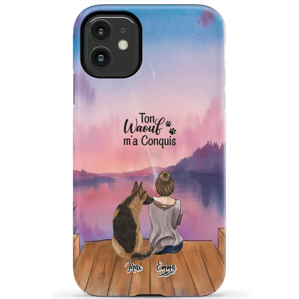 Coque personnalisée - Fille et jusqu'à 4 chiens