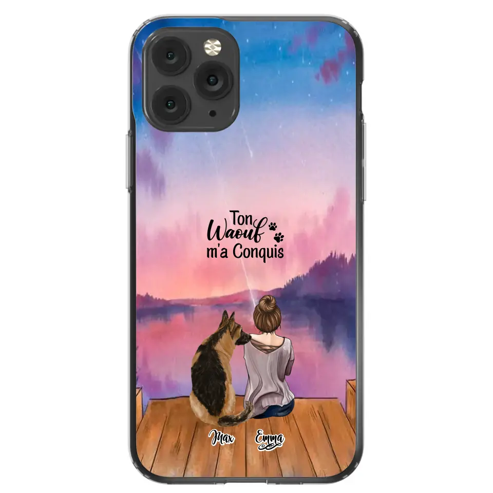 Coque personnalisée - Fille et jusqu'à 4 chiens