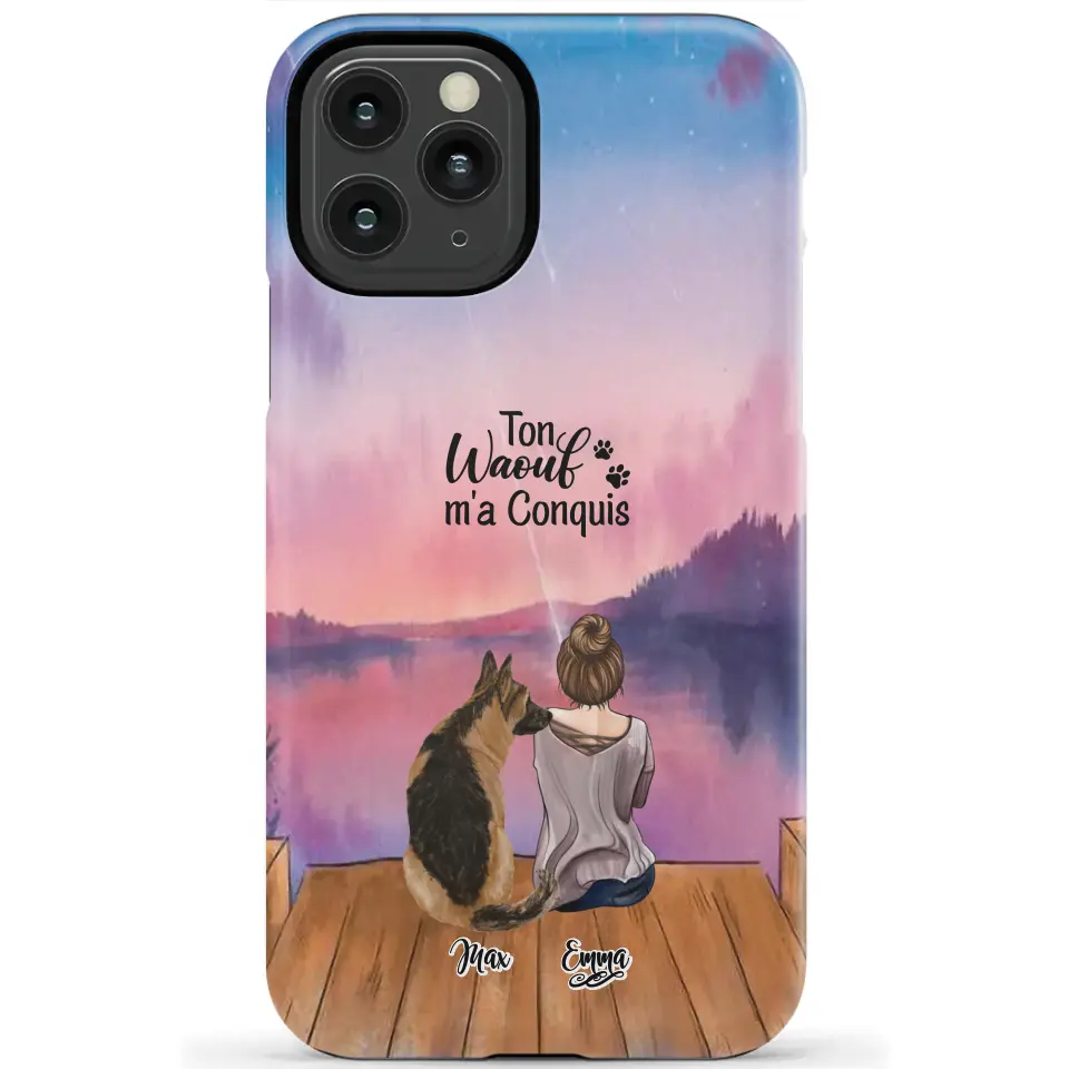 Coque personnalisée - Fille et jusqu'à 4 chiens