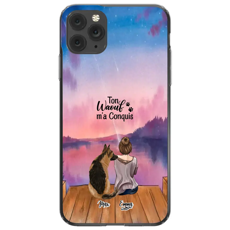 Coque personnalisée - Fille et jusqu'à 4 chiens