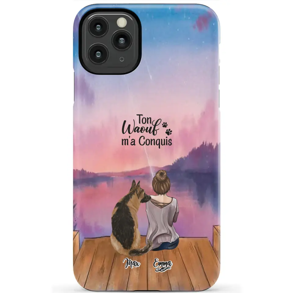 Coque personnalisée - Fille et jusqu'à 4 chiens