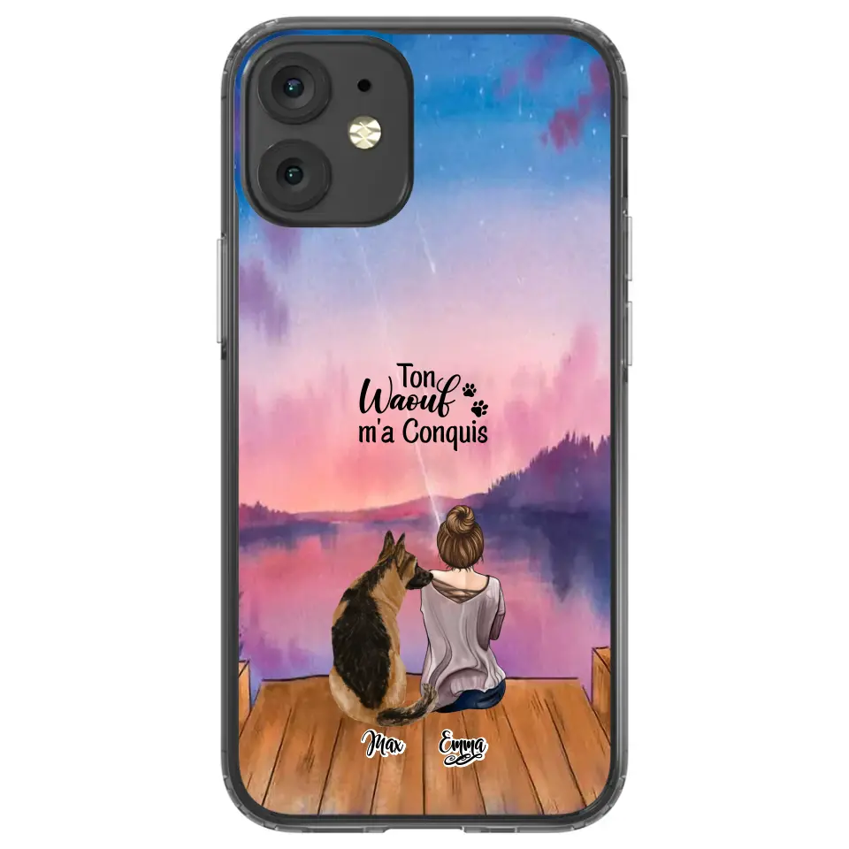 Coque personnalisée - Fille et jusqu'à 4 chiens