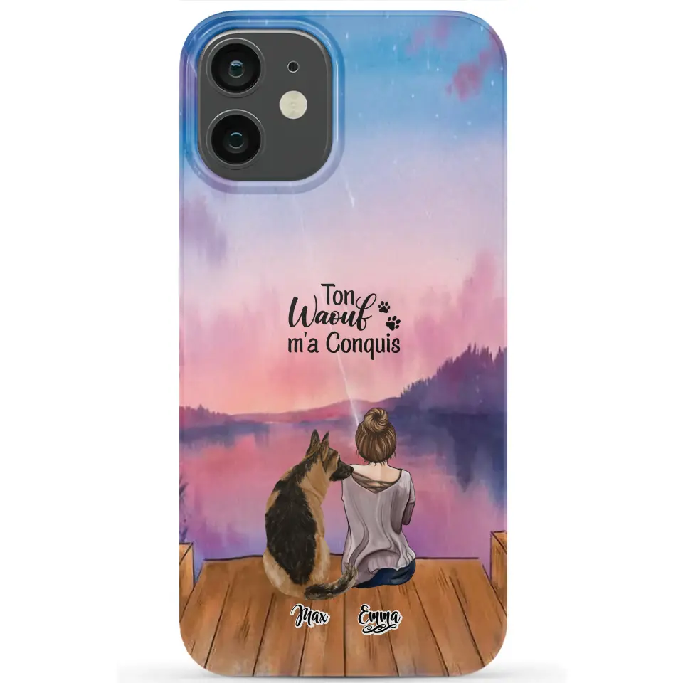 Coque personnalisée - Fille et jusqu'à 4 chiens