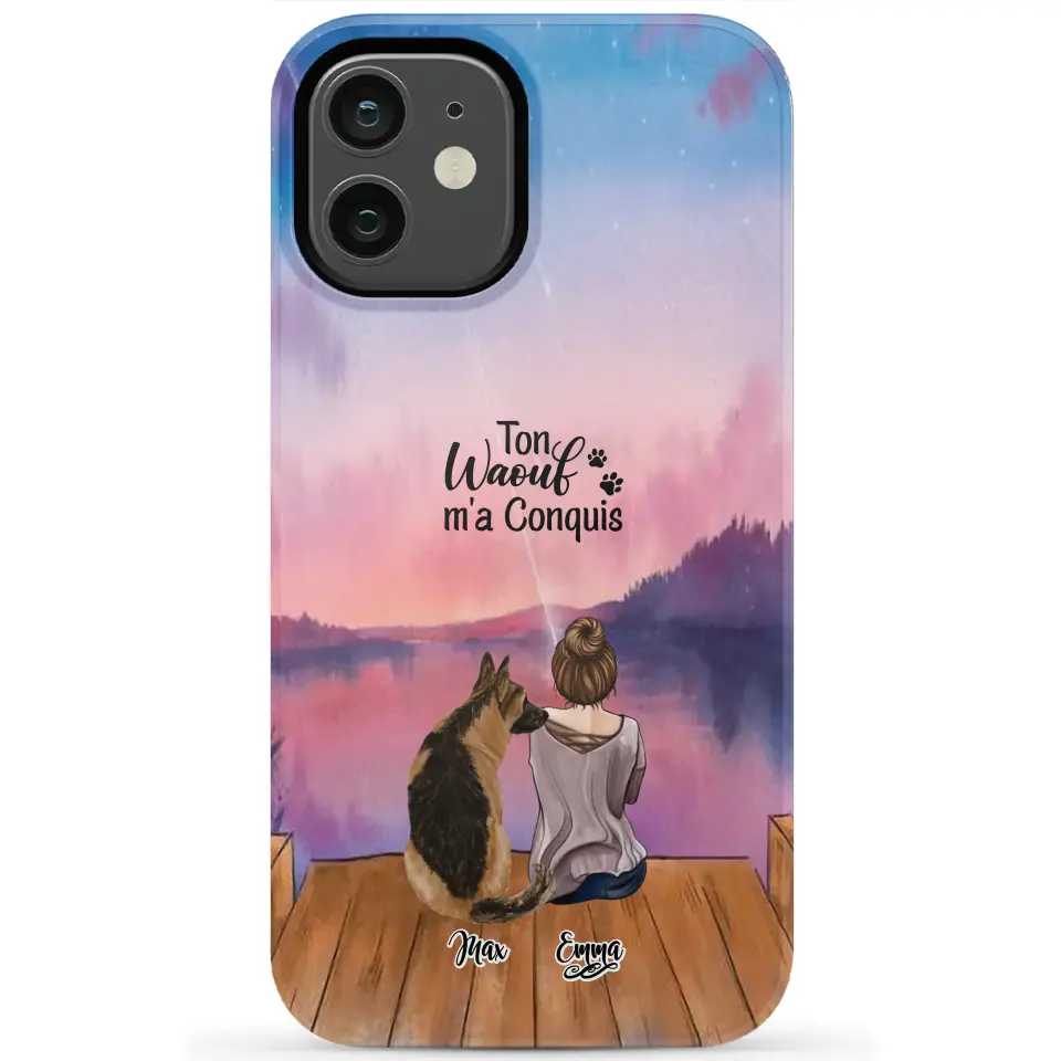 Coque personnalisée - Fille et jusqu'à 4 chiens