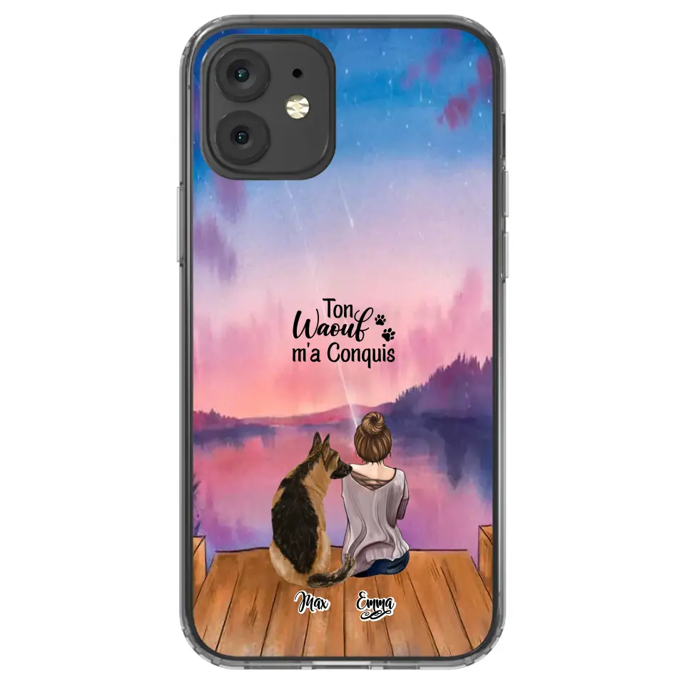Coque personnalisée - Fille et jusqu'à 4 chiens