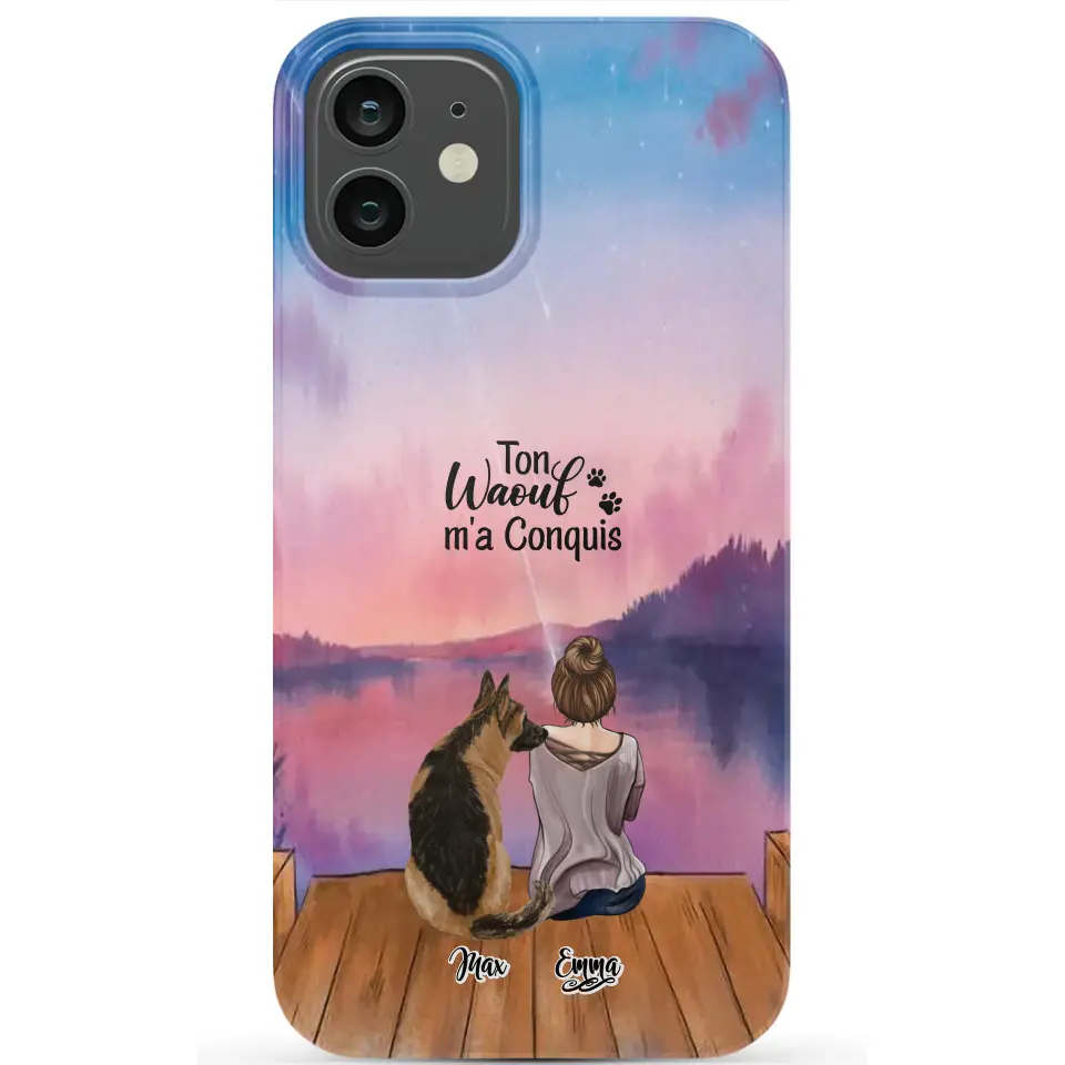 Coque personnalisée - Fille et jusqu'à 4 chiens