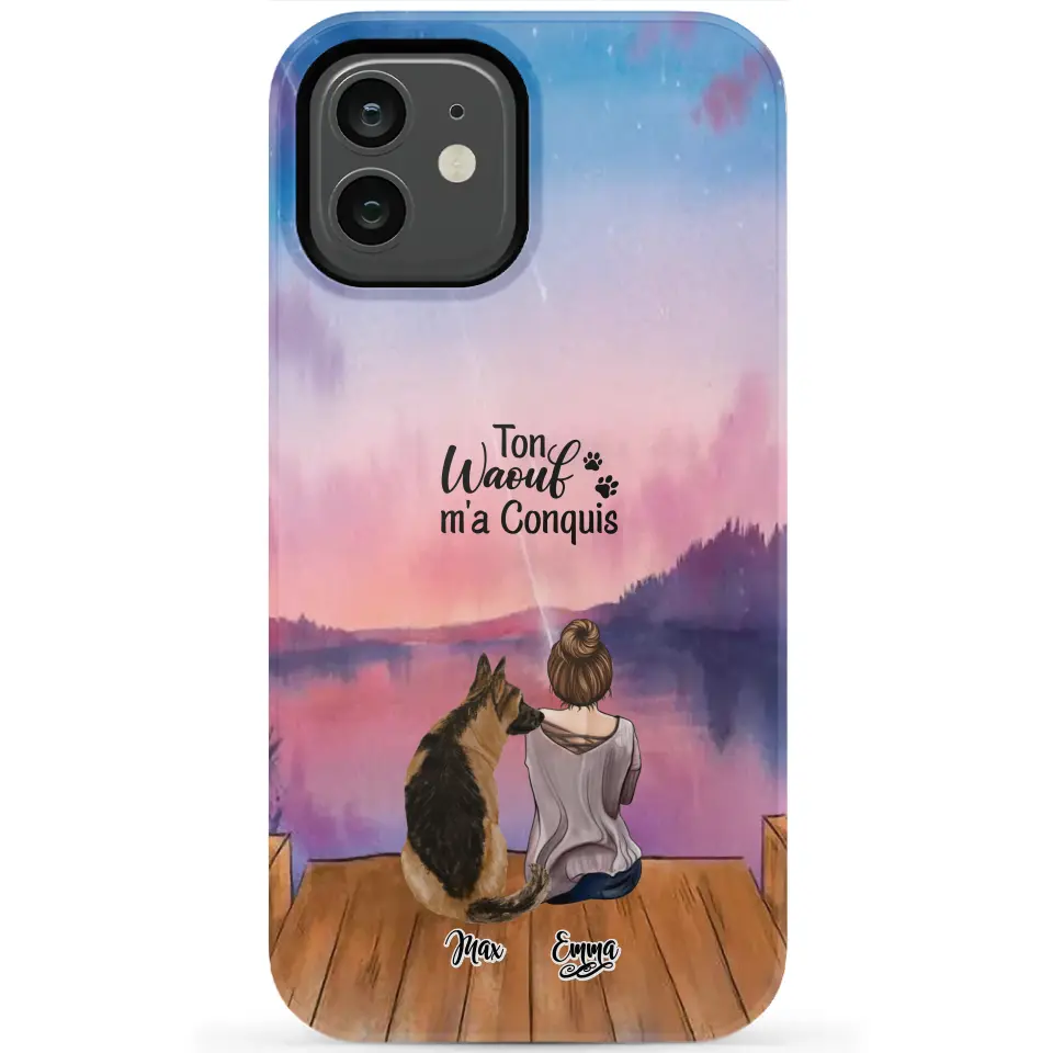Coque personnalisée - Fille et jusqu'à 4 chiens