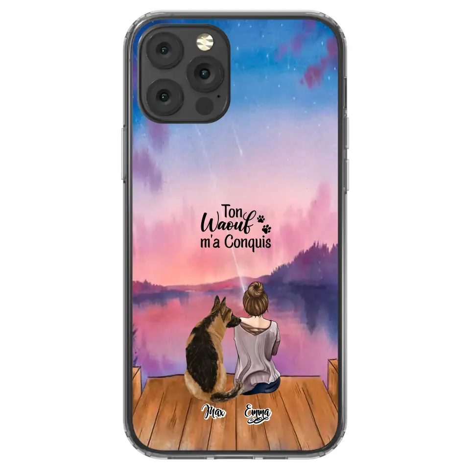 Coque personnalisée - Fille et jusqu'à 4 chiens