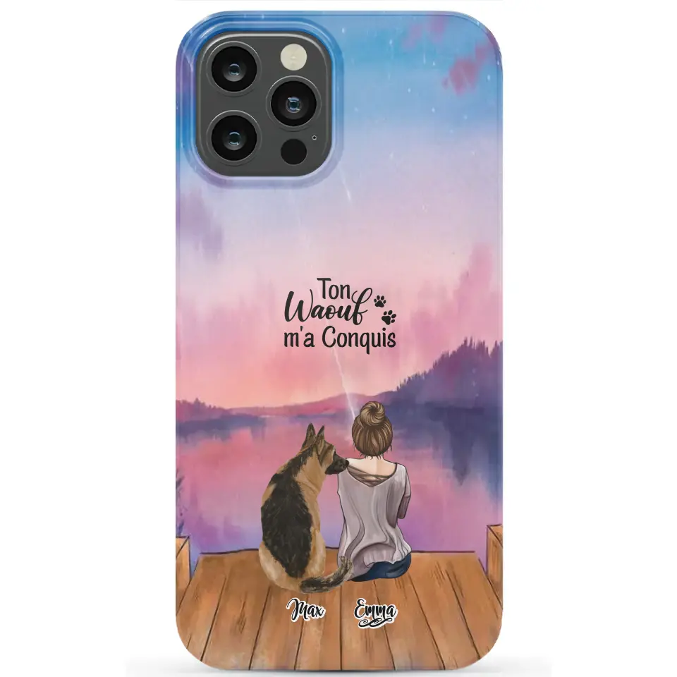 Coque personnalisée - Fille et jusqu'à 4 chiens