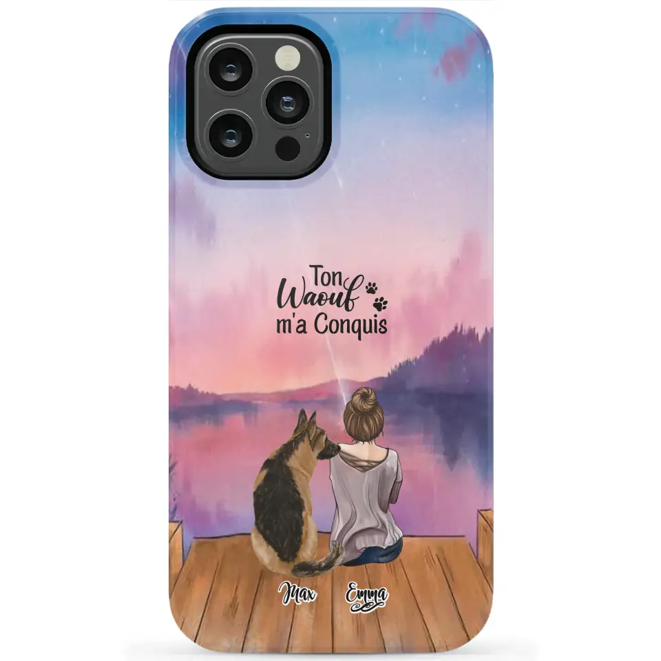 Coque personnalisée - Fille et jusqu'à 4 chiens