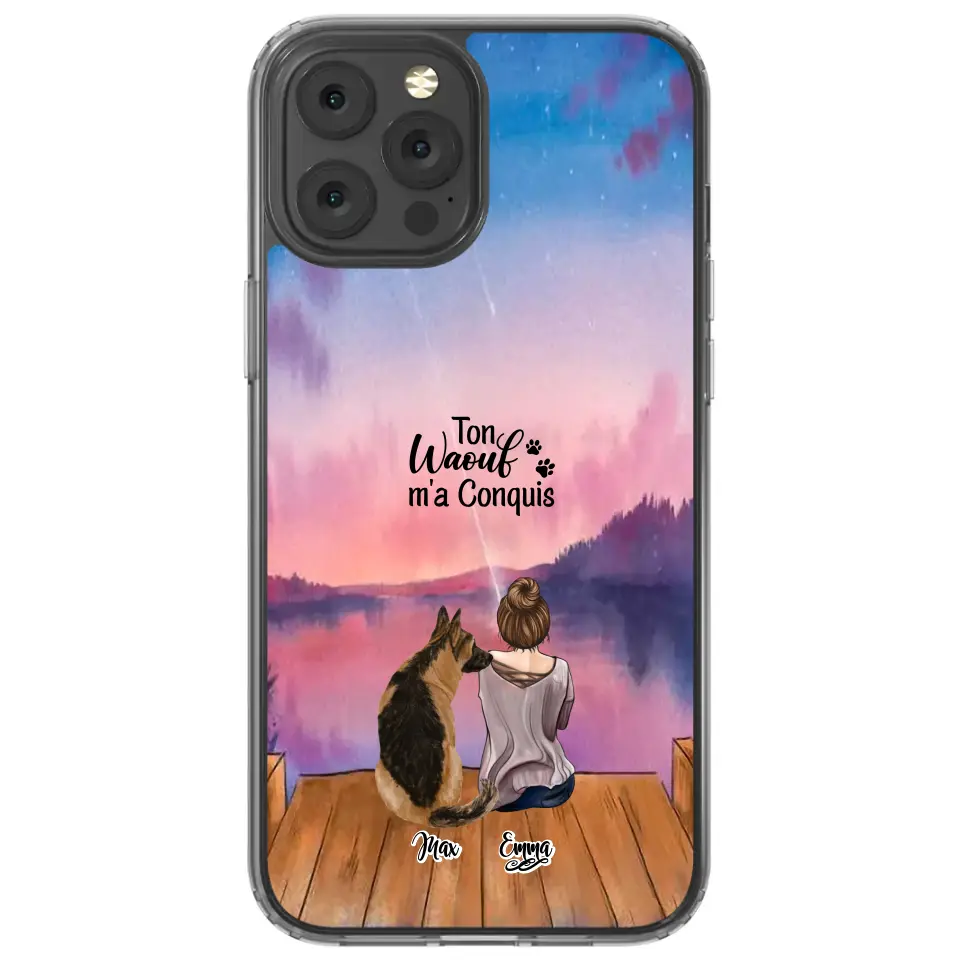 Coque personnalisée - Fille et jusqu'à 4 chiens