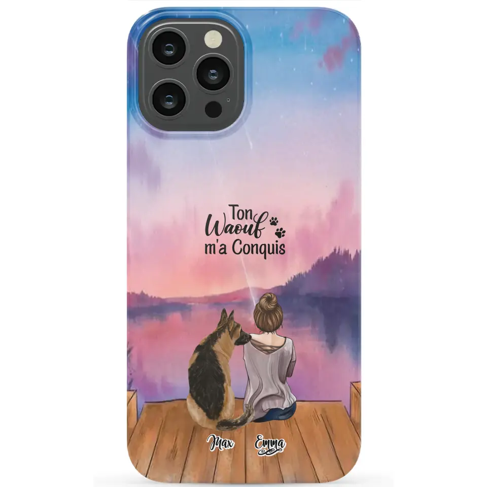 Coque personnalisée - Fille et jusqu'à 4 chiens