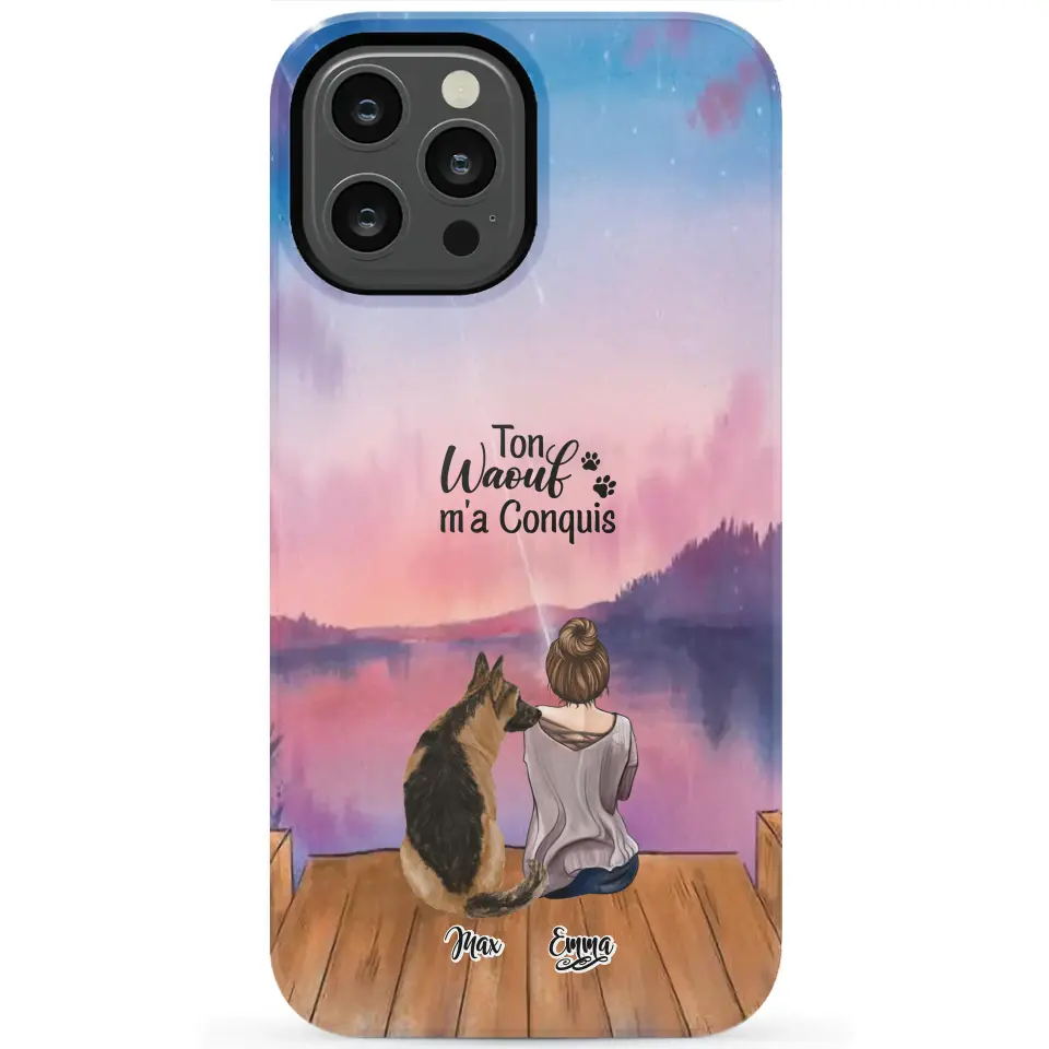 Coque personnalisée - Fille et jusqu'à 4 chiens