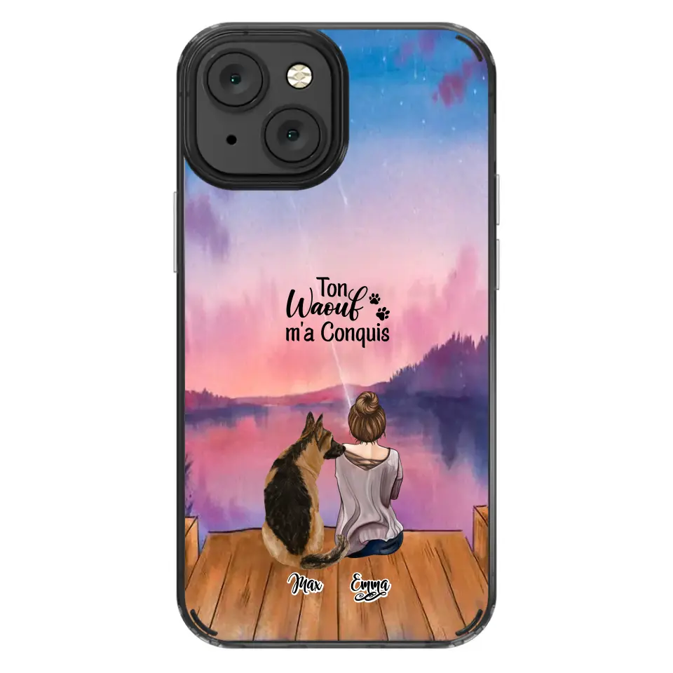 Coque personnalisée - Fille et jusqu'à 4 chiens