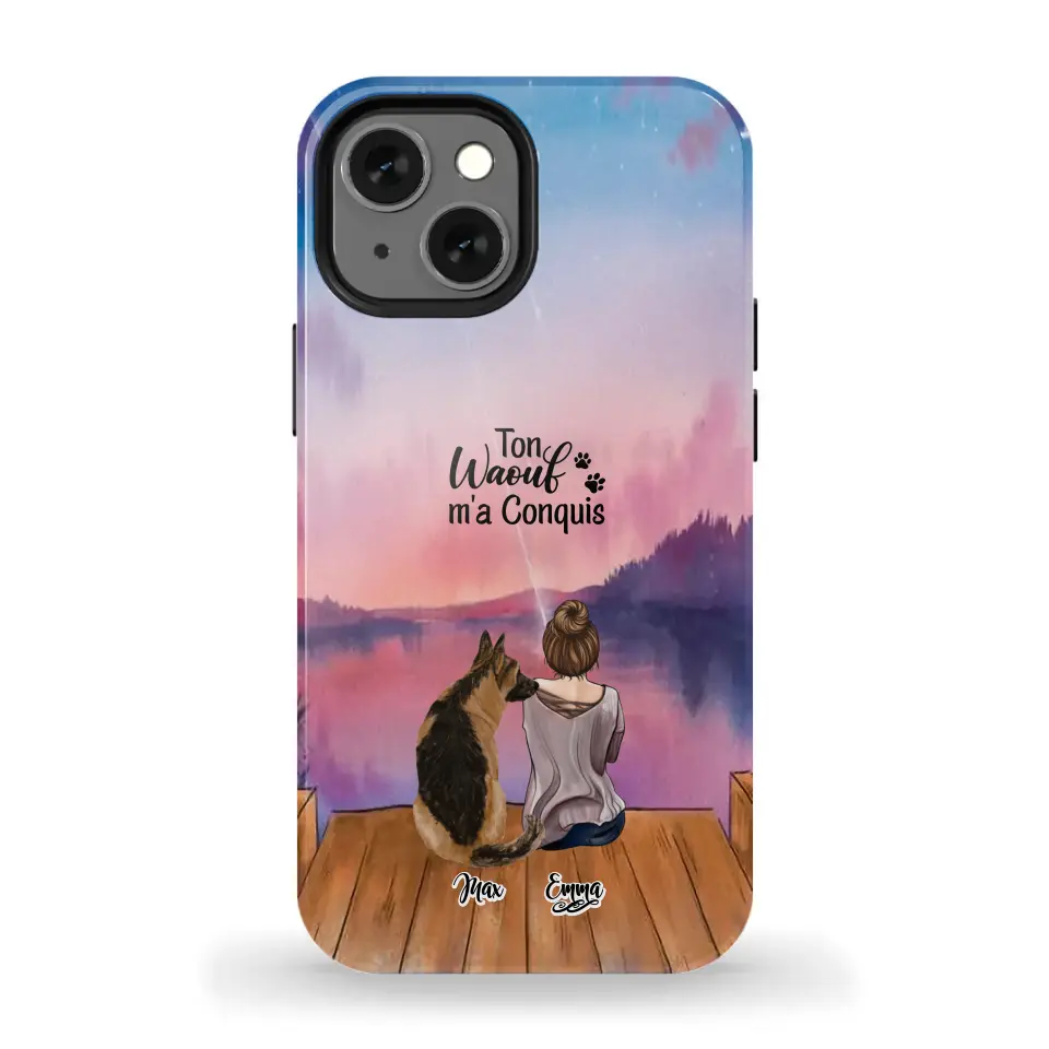 Coque personnalisée - Fille et jusqu'à 4 chiens