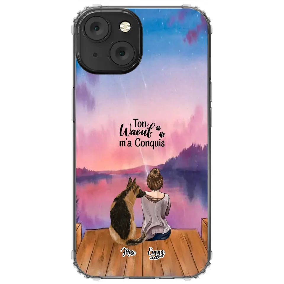 Coque personnalisée - Fille et jusqu'à 4 chiens
