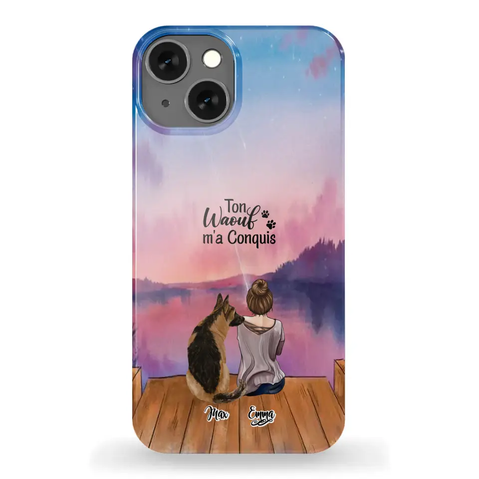 Coque personnalisée - Fille et jusqu'à 4 chiens