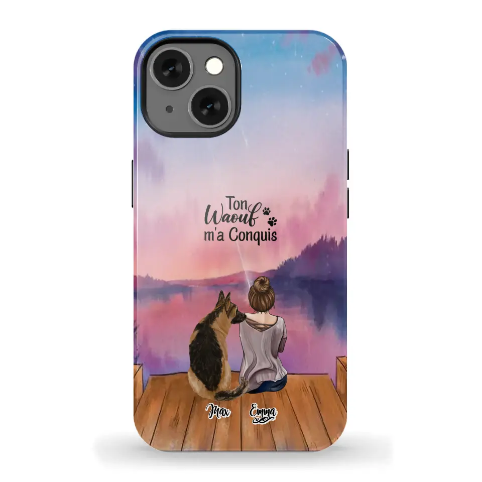Coque personnalisée - Fille et jusqu'à 4 chiens