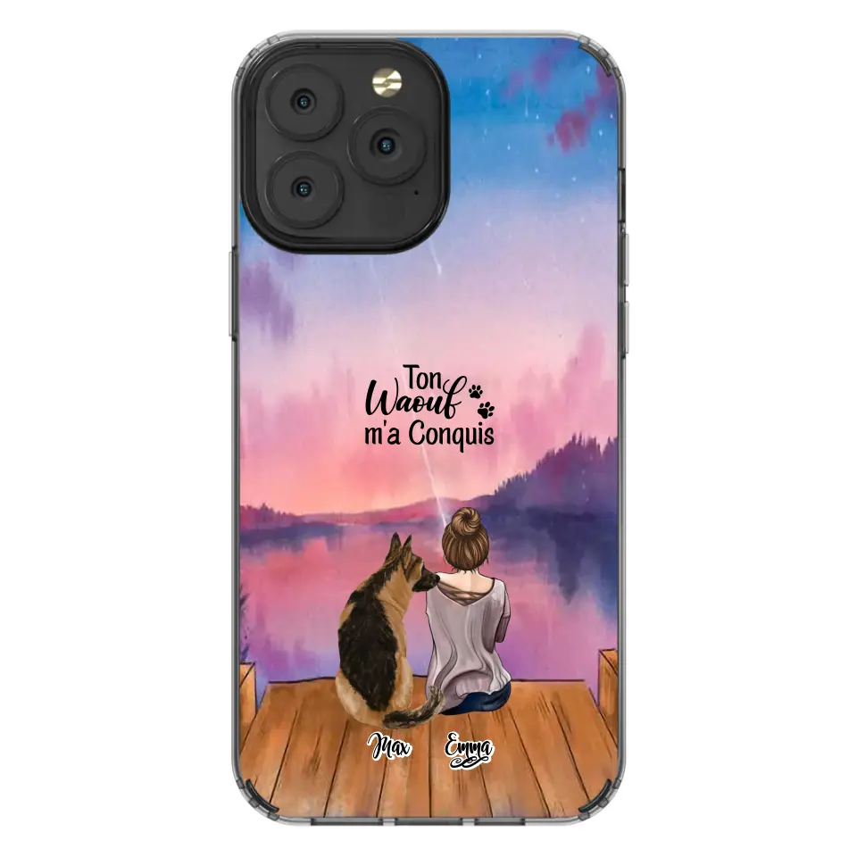 Coque personnalisée - Fille et jusqu'à 4 chiens