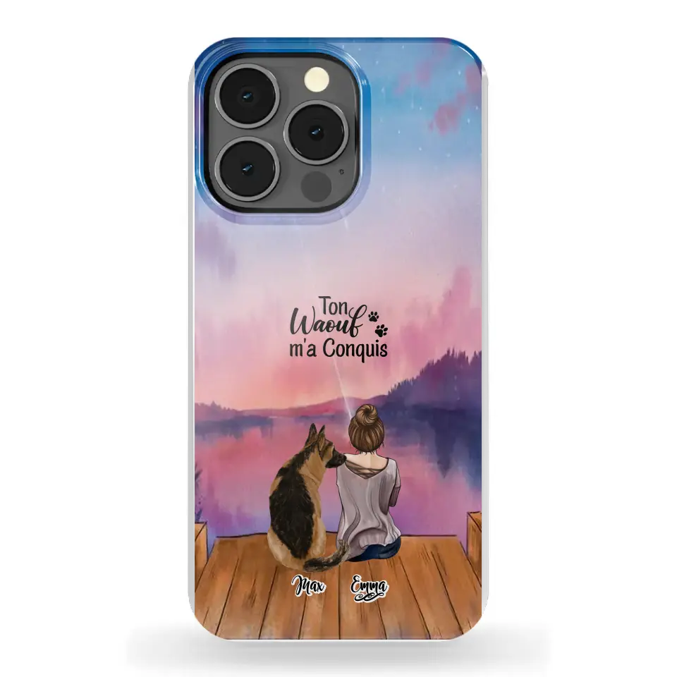 Coque personnalisée - Fille et jusqu'à 4 chiens