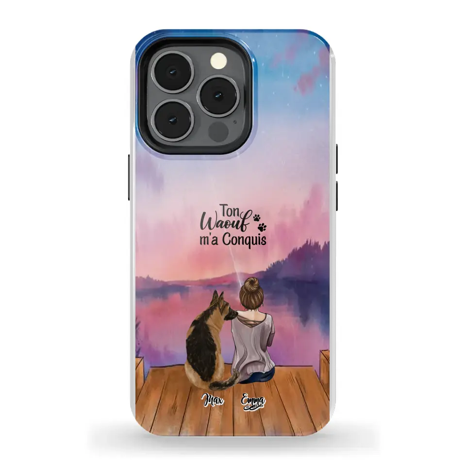 Coque personnalisée - Fille et jusqu'à 4 chiens